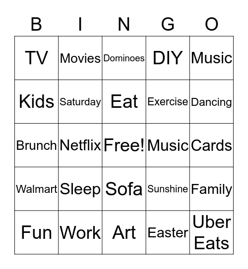 Weekend Fun Bingo Card