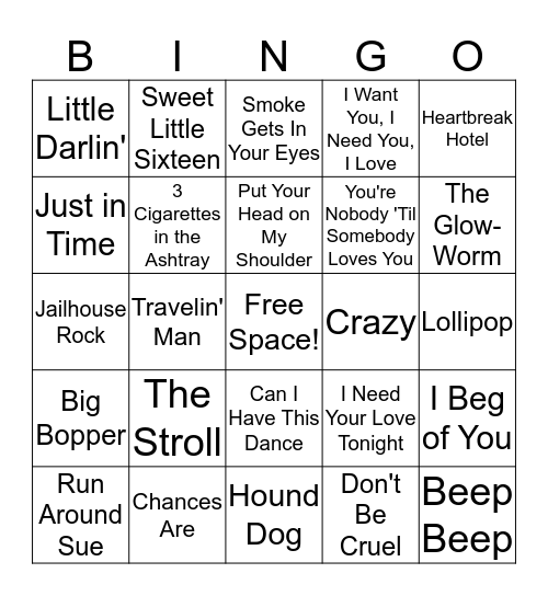 50s Bingo Card