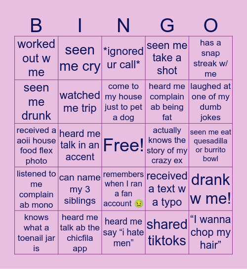 cc bingo!! Bingo Card