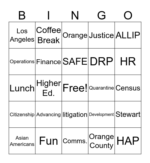 Advancing Bingo Card