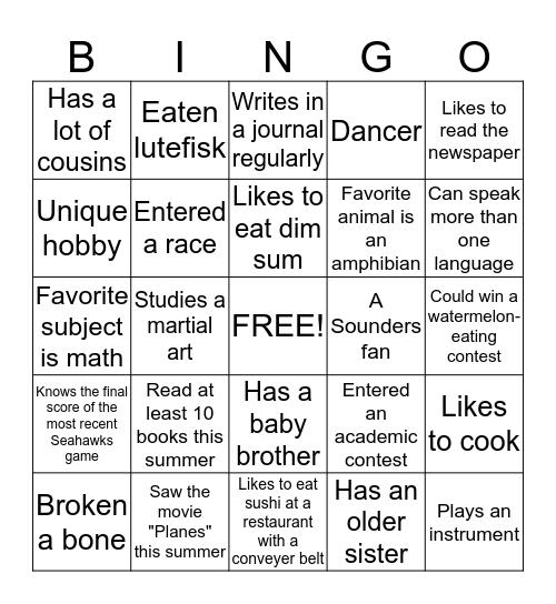 Fourth Grade Bingo Card
