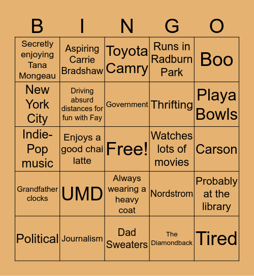 CHLOE Bingo Card