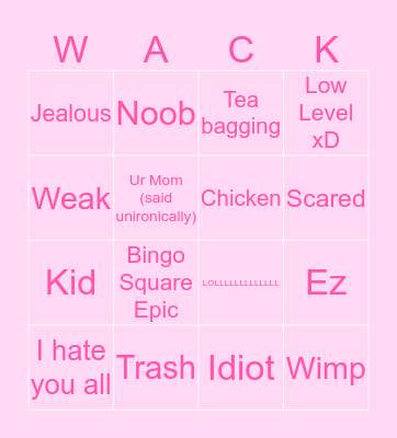 Toxic Roblox Bingo Card