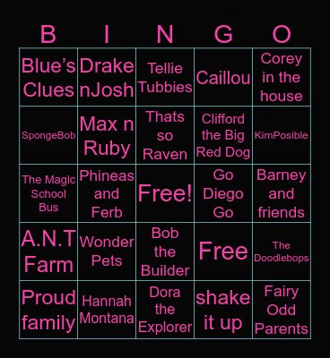 ChildHood TV Shows Bingo Card