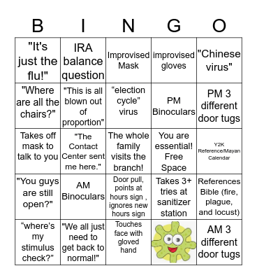 Pandemic Banking Bingo Card