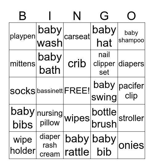 Baby Shower BINGO Card