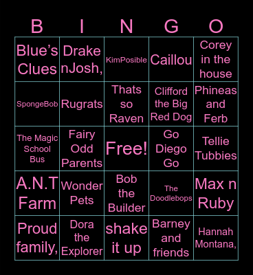 ChildHood TV Shows Bingo Card
