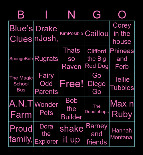 ChildHood TV Shows Bingo Card