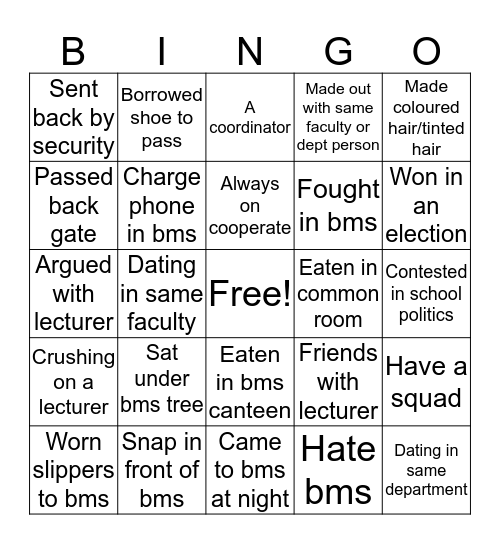 BMS edition Bingo Card