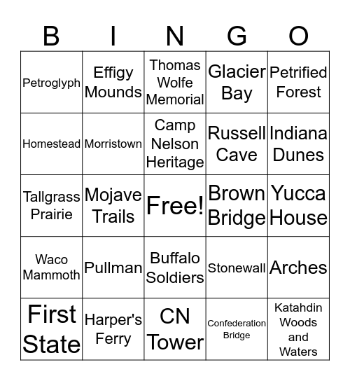 Monuments and Landmarks Bingo Card