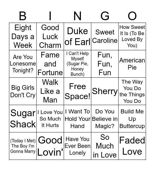 60s Bingo Card