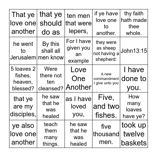 Love One Another Bingo Card