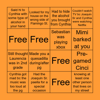 Moreno House Bingo Card