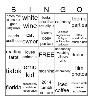 Aria Bingo Card