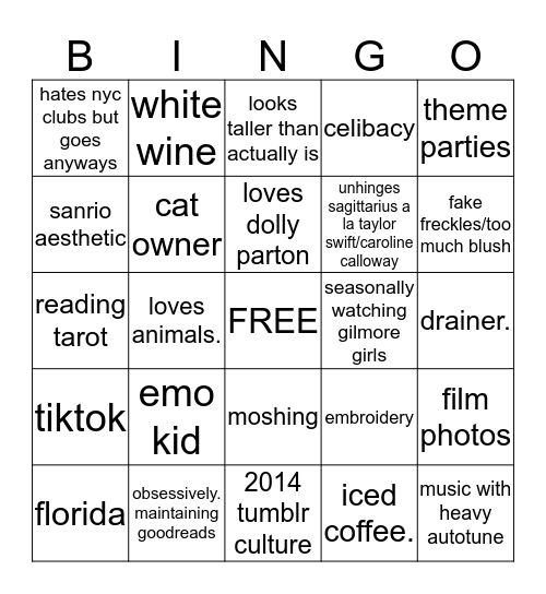 Aria Bingo Card