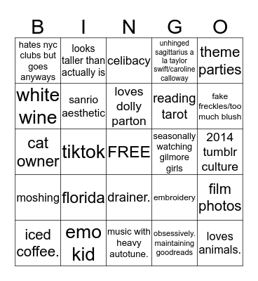 Aria Bingo Card