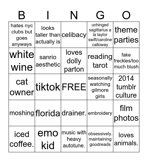 Aria Bingo Card