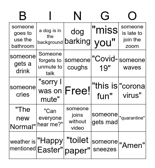 Easter Quarantine Bingo Card