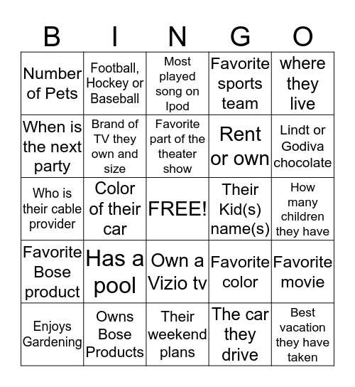 Rapport Building Bingo Card