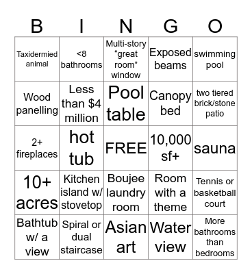 Zillow McMansion Bingo Card