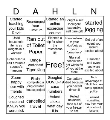 Quarantine Edition Bingo Card