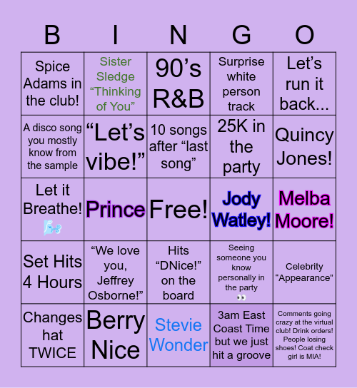 CQ - RUN IT BACK BINGO Card