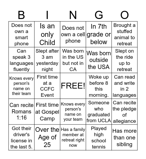 Group Bingo Introduction Bingo Card