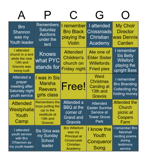 APC Throwback! Bingo Card