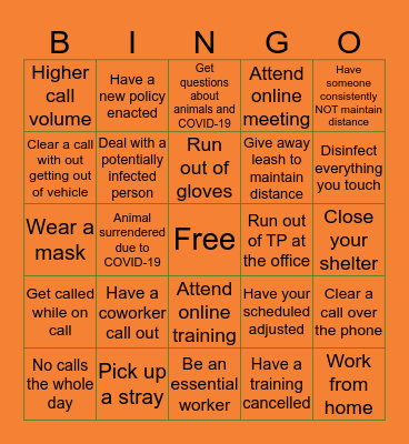 ACO COVID-19 Bingo Card