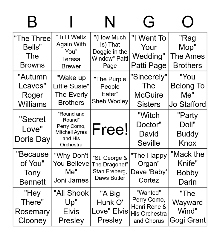 top-songs-of-the-1950s-bingo-card