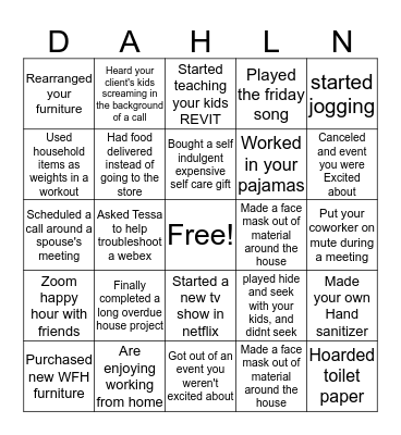 Quarantine Edition Bingo Card