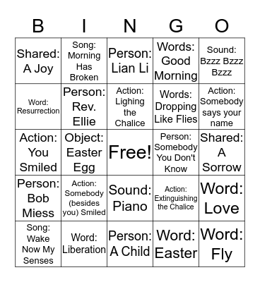 Worship Bingo - Easter Sunday! Bingo Card