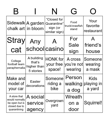 Social Distancing BINGO Card