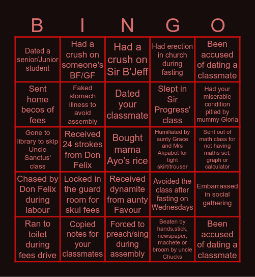 Untitled Bingo Card