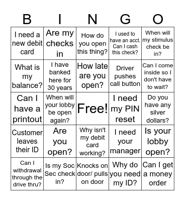 THE PURGE Bingo Card