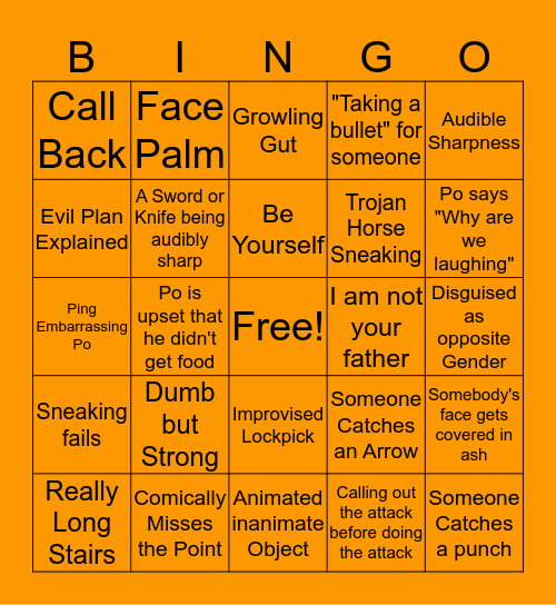 Kung Fu Panda 2 Bingo Card