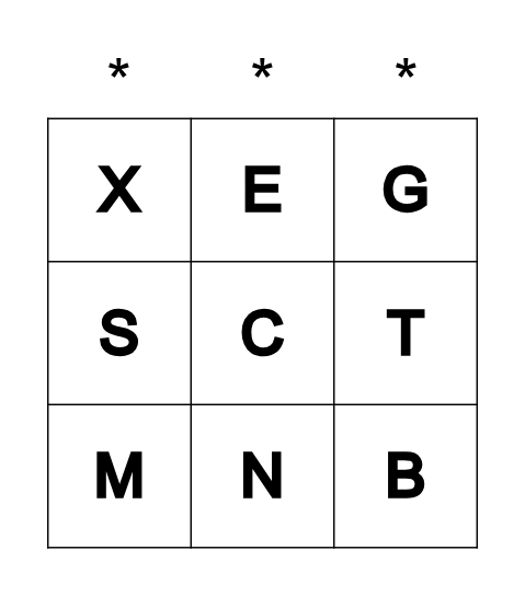 Letter Bingo (3x3) Bingo Card