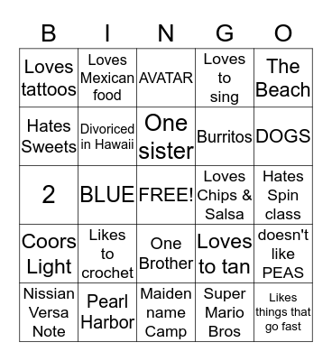 Kristie's Life Bingo Card