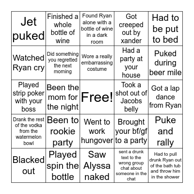 Beach Staff Party Edition Bingo Card