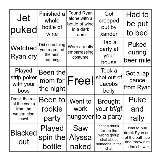 Beach Staff Party Edition Bingo Card