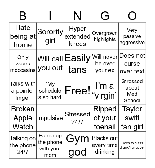 Hannah Welp Bingo Card