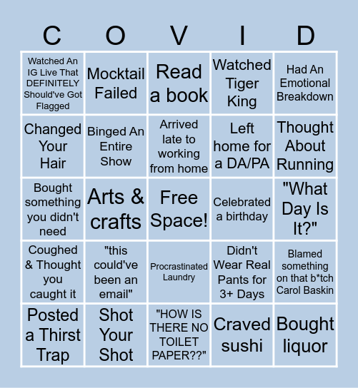 Quarantine Birthday Bingo Card