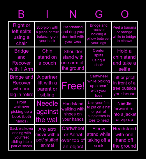 Acro Bingo Card