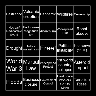 Apocalypse Bingo 2020 Bingo Card