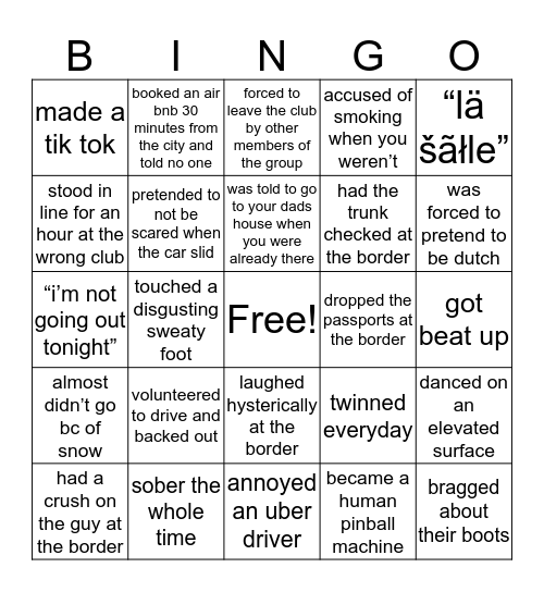 Montreal New Years Trip Bingo Card