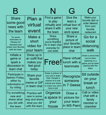 Dream Team Bingo Card