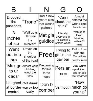Montreal NYE 2020 Bingo Card