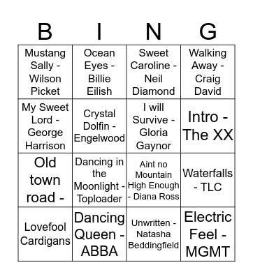 Musical Bingo Card