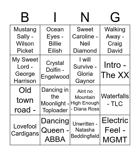 Musical Bingo Card