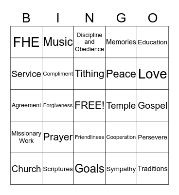 Strengthening my Family Bingo Card